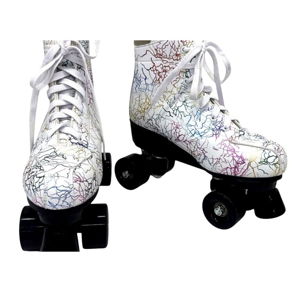 Colorful Abstract Design Roller Skates With Quad‎ Wheels & Laces